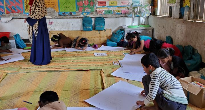 Rohingya kids in art class in Bangladesh