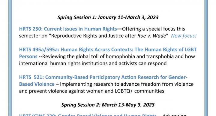 Spring 2023 -- Human Rights Practice gender and sexuality courses