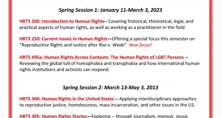 Spring 2023 Human Rights Practice undergraduate courses