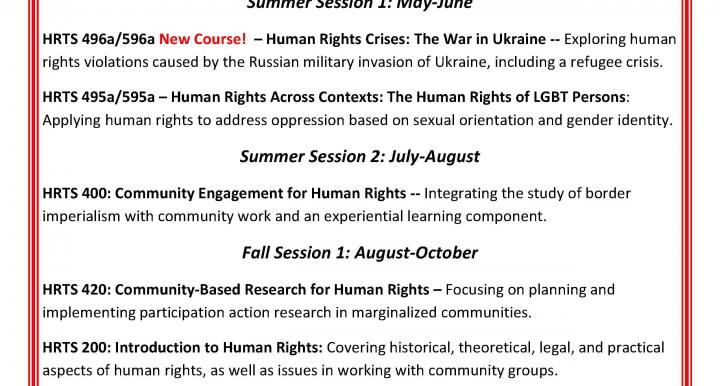 Summer and Fall 2022 Human Rights Practice undergraduate courses