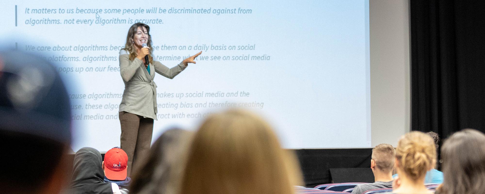 Woman teaching in lecture hall